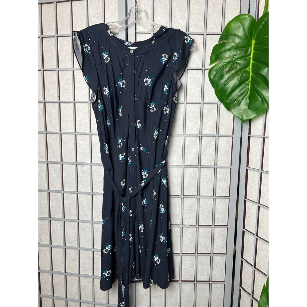 Loft Floral Belted Button Up A Line Shirt Dress Flutter Sleeve Womens 14 NWT